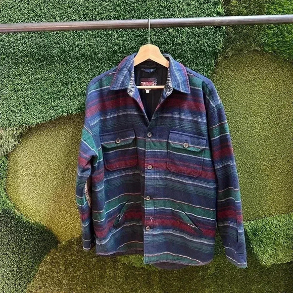 Vintage Globe Trotter Striped Button-up Jacket Size XL - Picture 1 of 6